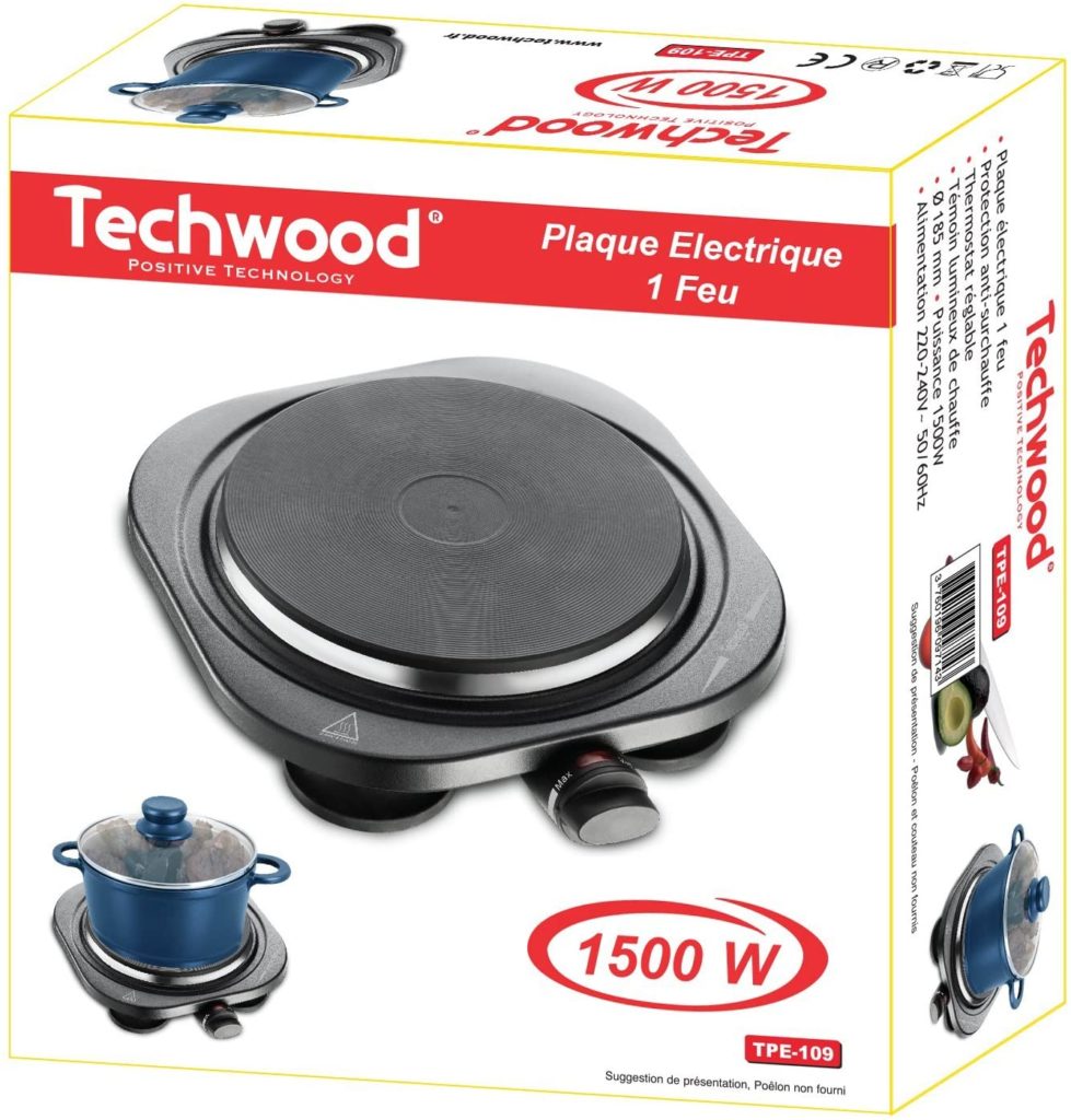 TECHWOOD Plaque électrique 1 F 1 feu, thermostat réglable puissance